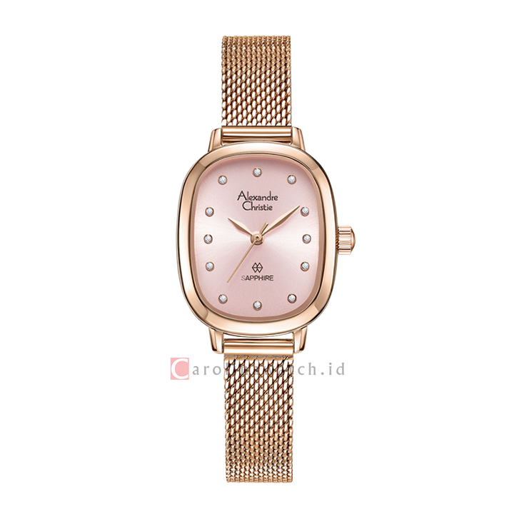 Jam Tangan Alexandre Christie AC 2B40 LHBRGLK Women Pink Dial Rose Gold Mesh Stainless Steel Strap