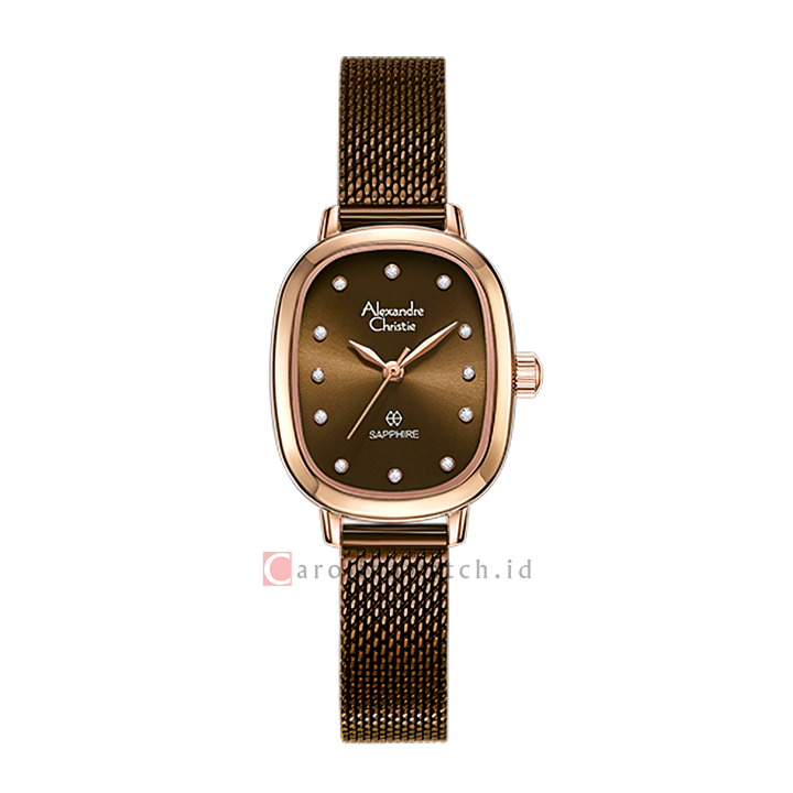 Jam Tangan Alexandre Christie AC 2B40 LHBROBO Sapphire Women Brown Dial Brown Mesh Stainless Steel Strap