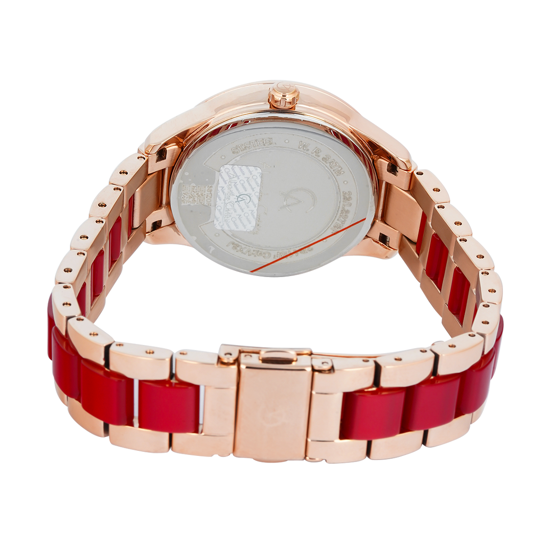 Jam Tangan Alexandre Christie Multifunction AC 2B41 BFBRGRE Women Red Dial Dual Tone Stainless Steel Strap