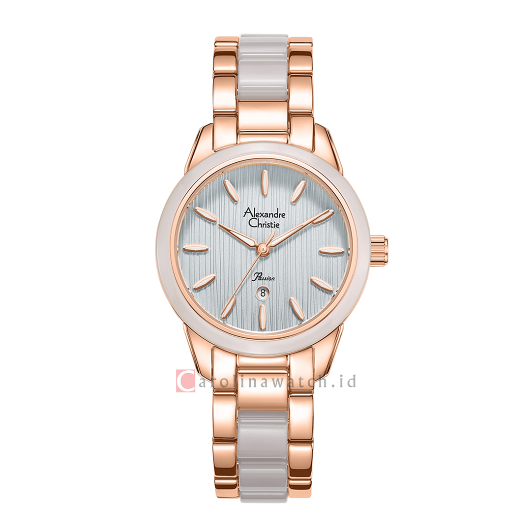 Jam Tangan Alexandre Christie Passion AC 2B42 LDBRGGR Women Grey Dial Rose Gold Dual Tone Stainless Steel Strap