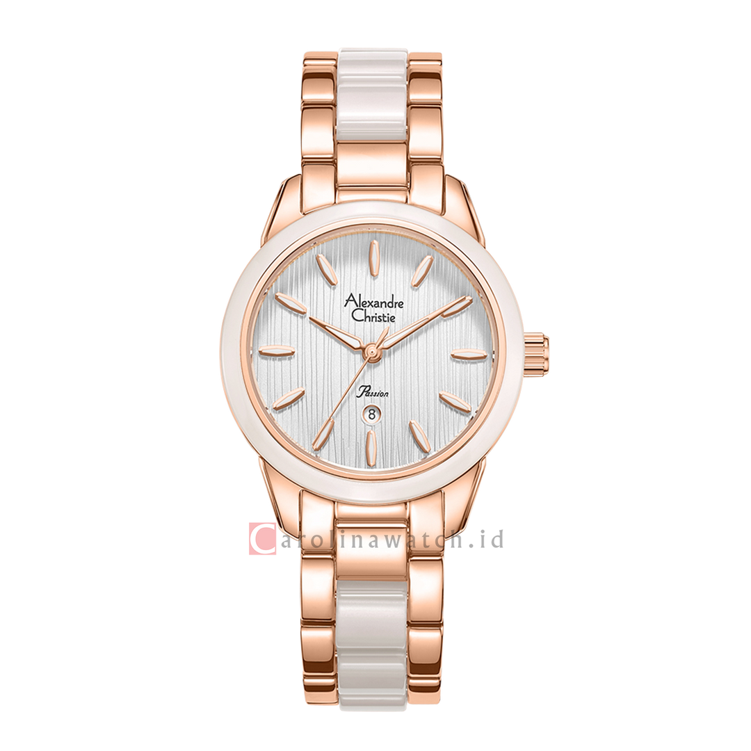 Jam Tangan Alexandre Christie Passion AC 2B42 LDBRGLG Women Light Grey Dial Rose Gold Dual Tone Stainless Steel Strap