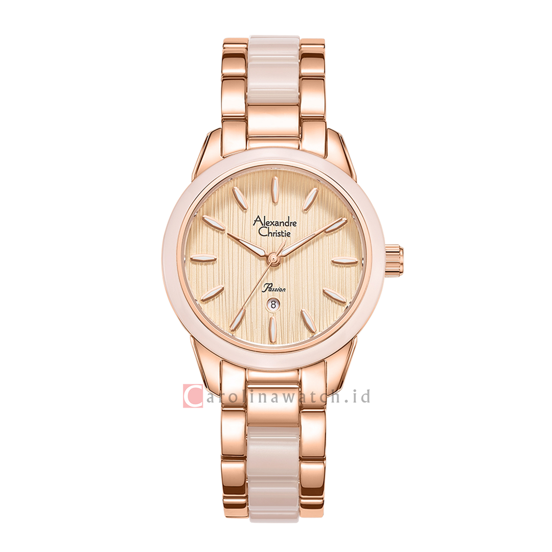 Jam Tangan Alexandre Christie Passion AC 2B42 LDBRGPN Women Gold Dial Rose Gold Dual Tone Stainless Steel Strap