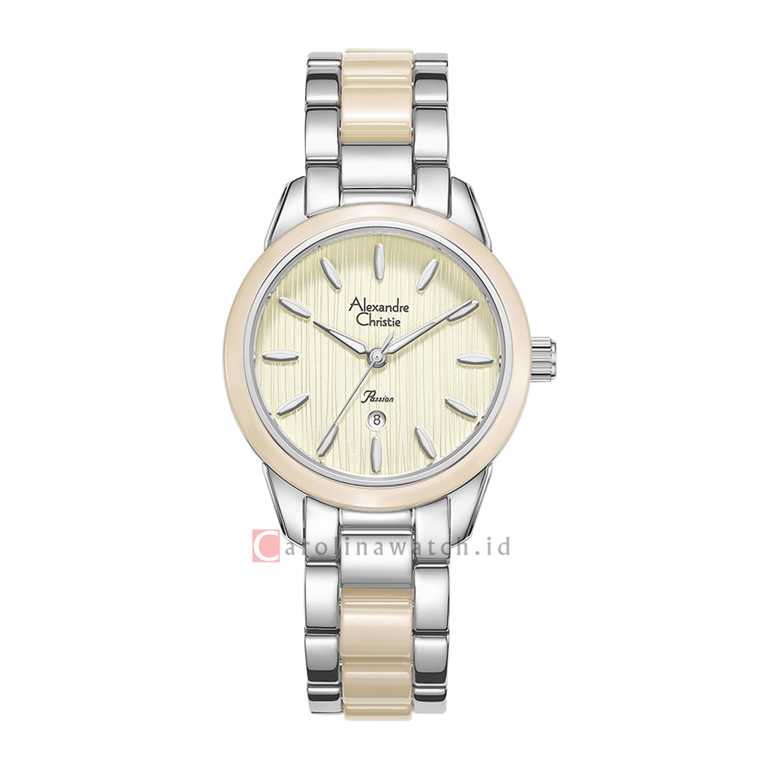 Jam Tangan Alexandre Christie Passion AC 2B42 LDBSSIV Women Gold Dial Silver Dual Tone Stainless Steel Strap