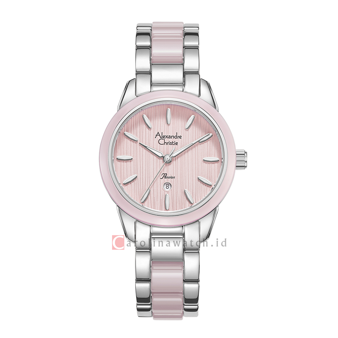 Jam Tangan Alexandre Christie Passion AC 2B42 LDBSSPN Women Pink Dial Silver Dual Tone Stainless Steel Strap