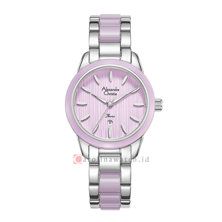 Jam Tangan Alexandre Christie Passion AC 2B42 LDBSSPU Women Purple Dial Silver Dual Tone Stainless Steel Strap