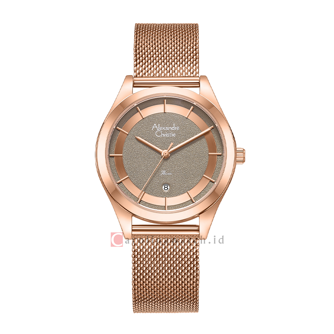 Jam Tangan Alexandre Christie Passion AC 2B43 LDBRGBO Women Grey Dial Brown Mesh Stainless Steel Strap