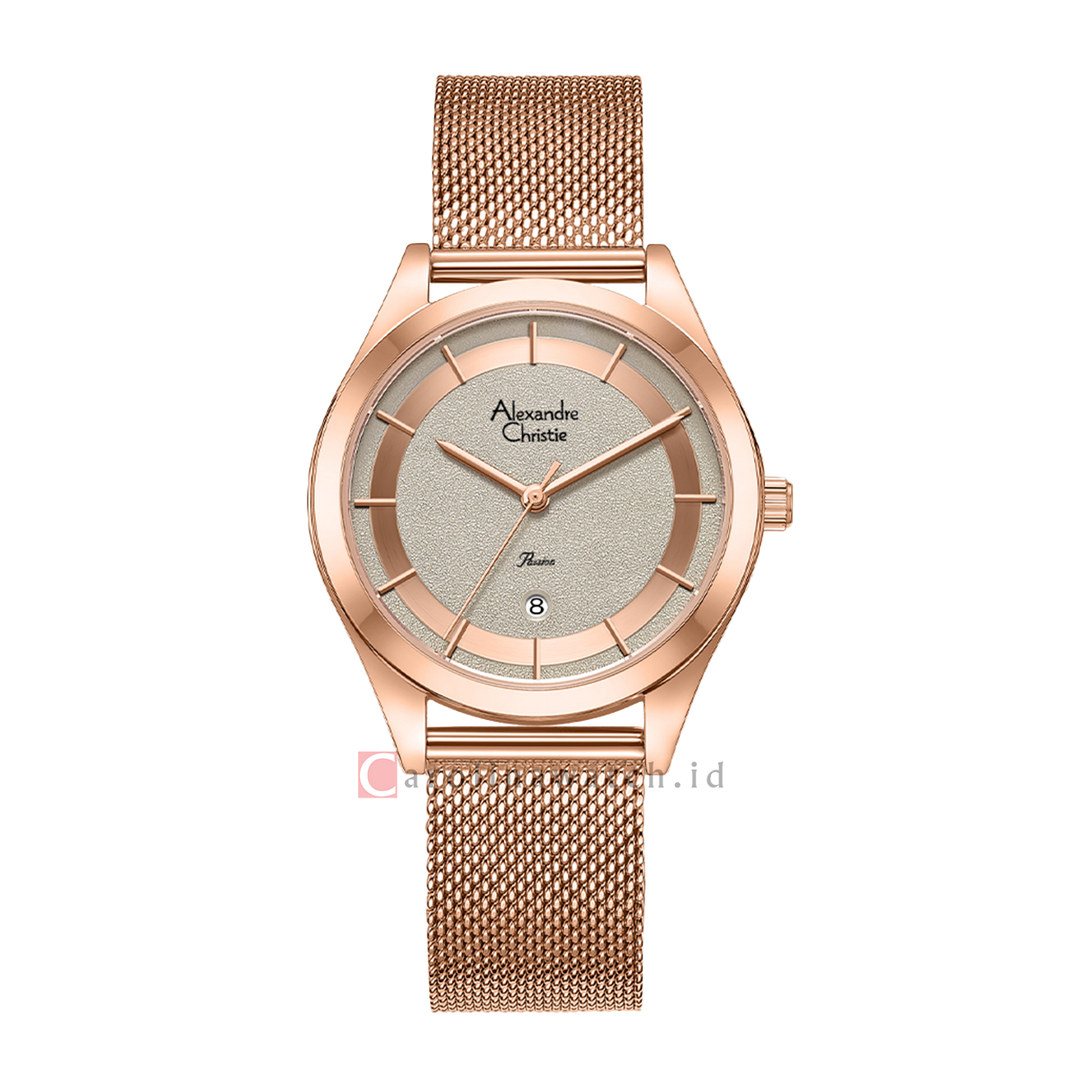 Jam Tangan Alexandre Christie Passion AC 2B43 LDBRGDG Women Light Grey Dial Brown Mesh Stainless Steel Strap