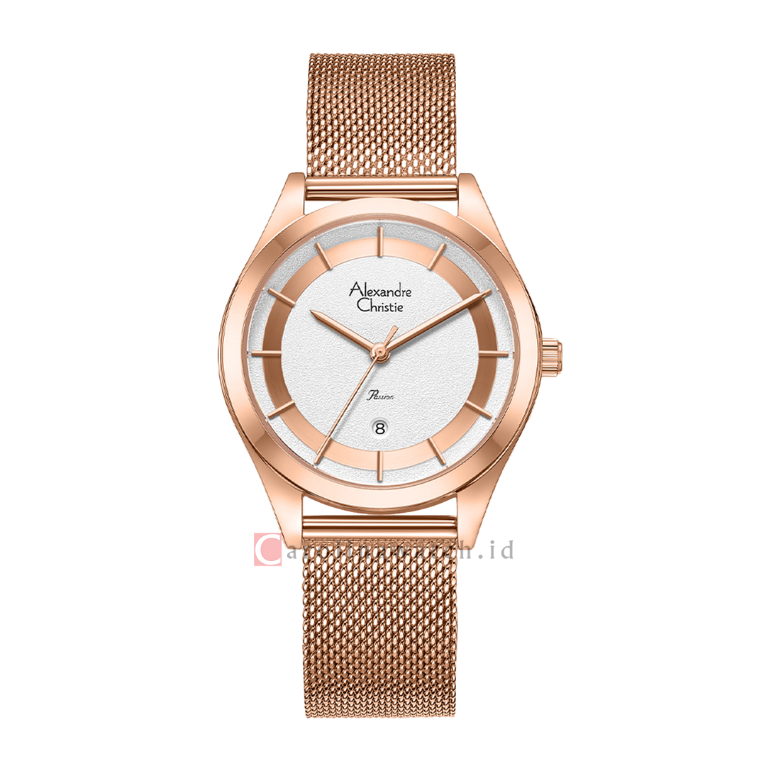 Jam Tangan Alexandre Christie Passion AC 2B43 LDBRGSL Women Silver Dial Rose Gold Mesh Stainless Steel Strap