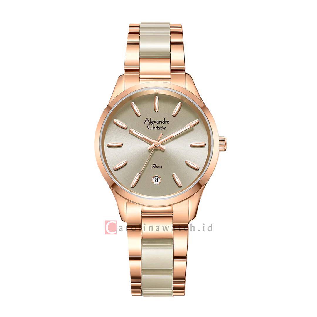 Jam Tangan Alexandre Christie Passion AC 2B44 LDBRGDG Women Analog Dial Dual Tone Stainless Steel Strap