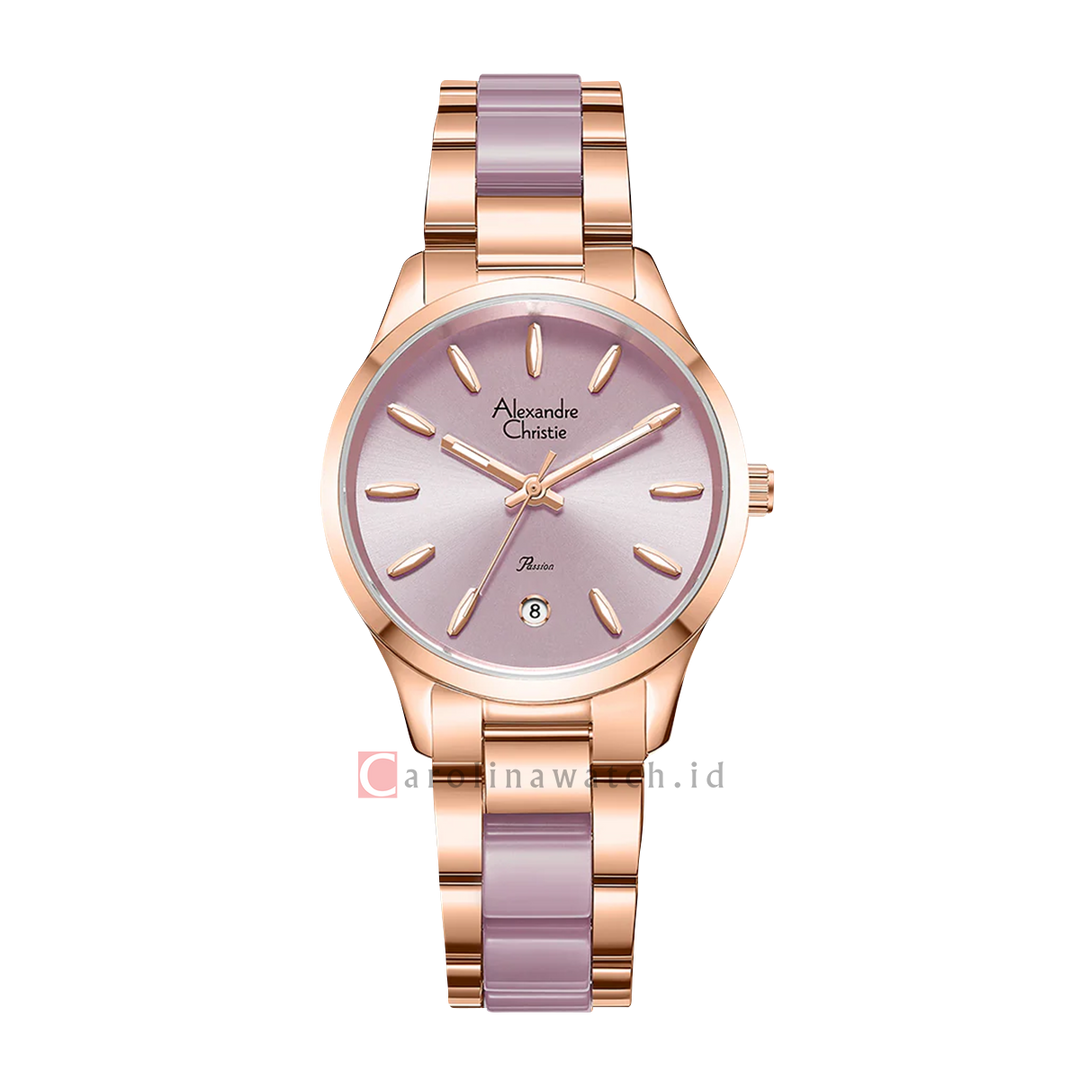 Jam Tangan Alexandre Christie Passion AC 2B44 LDBRGPN Women Pink Dial Dual Tone Stainless Steel Strap