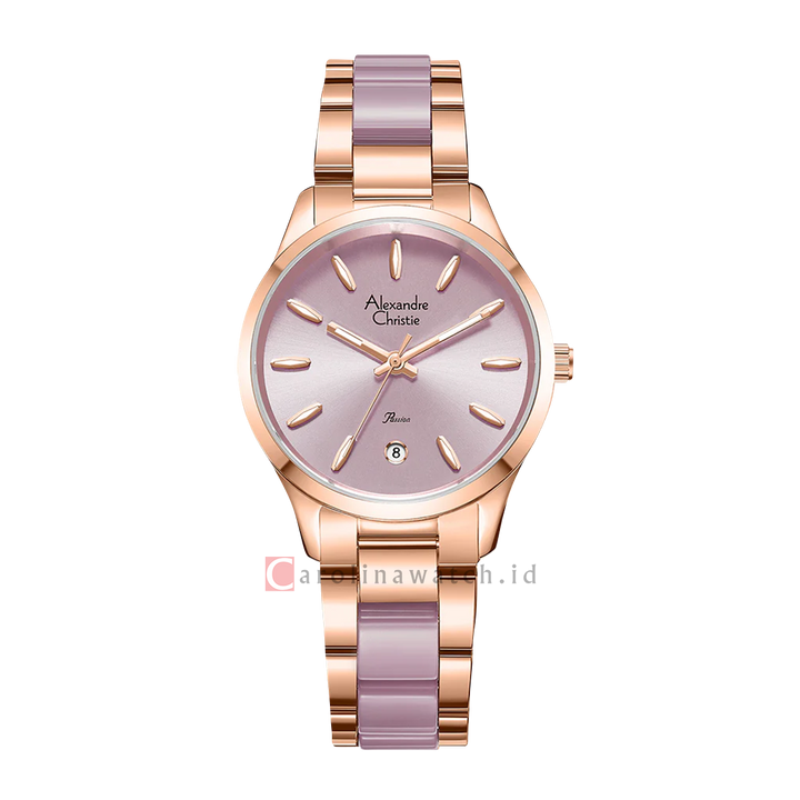 Jam Tangan Alexandre Christie Passion AC 2B44 LDBRGPN Women Pink Dial Dual Tone Stainless Steel Strap