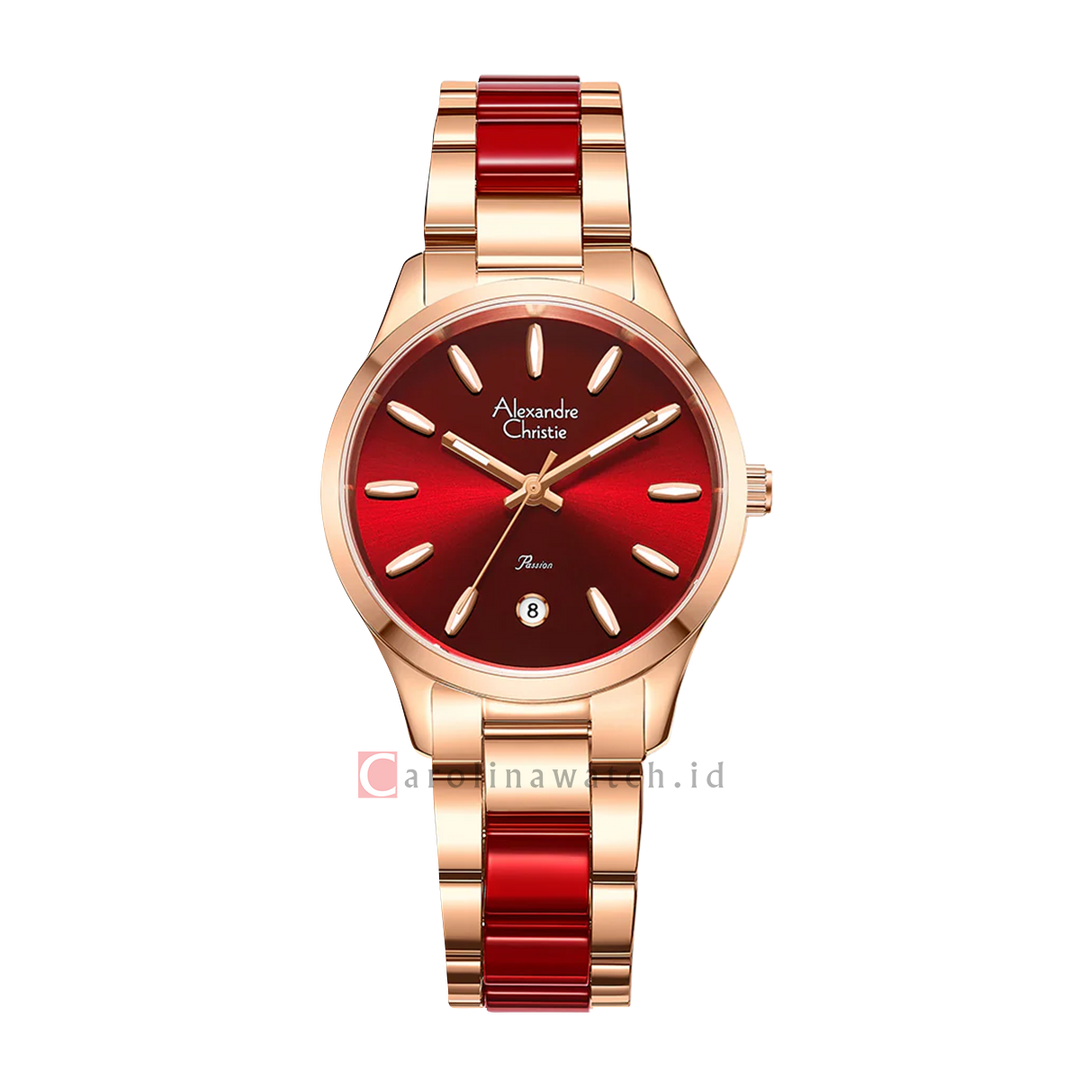 Jam Tangan Alexandre Christie Passion AC 2B44 LDBRGRE Women Red Dial Dual Tone Stainless Steel Strap