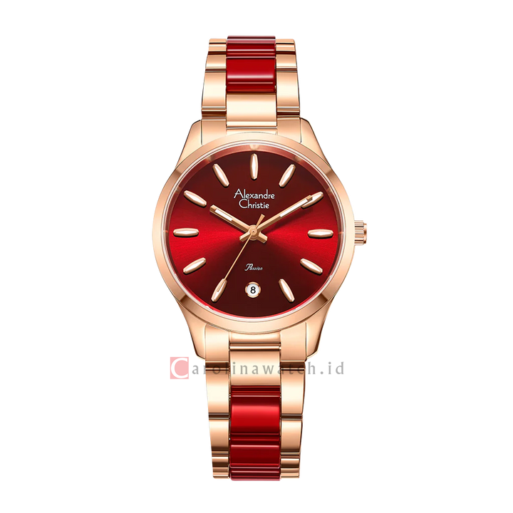 Jam Tangan Alexandre Christie Passion AC 2B44 LDBRGRE Women Red Dial Dual Tone Stainless Steel Strap