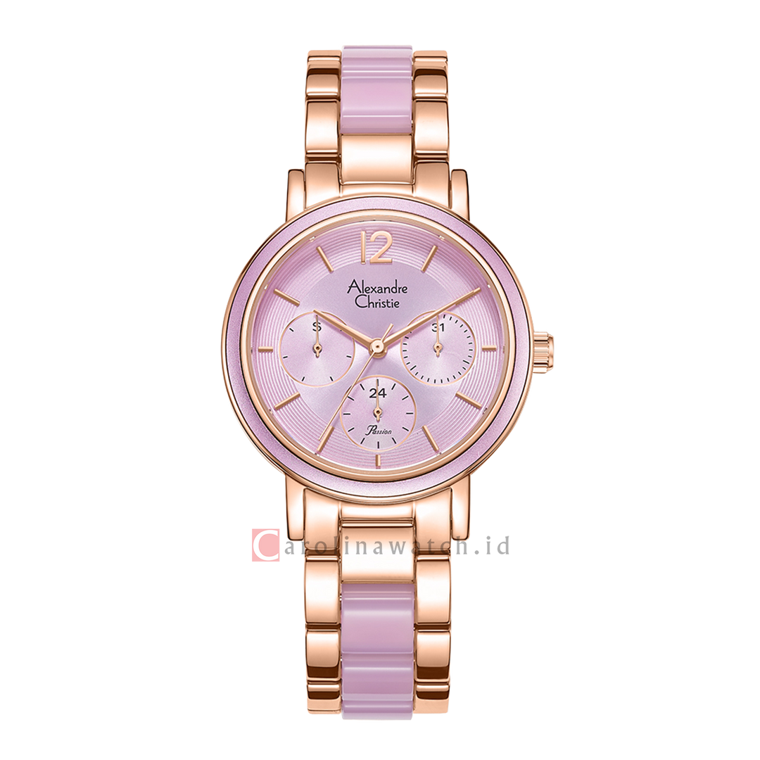 Jam Tangan Alexandre Christie Multifunction AC 2B45 BFBRGPN Women Pink Dial Rose Gold Dual Tone Stainless Steel Strap