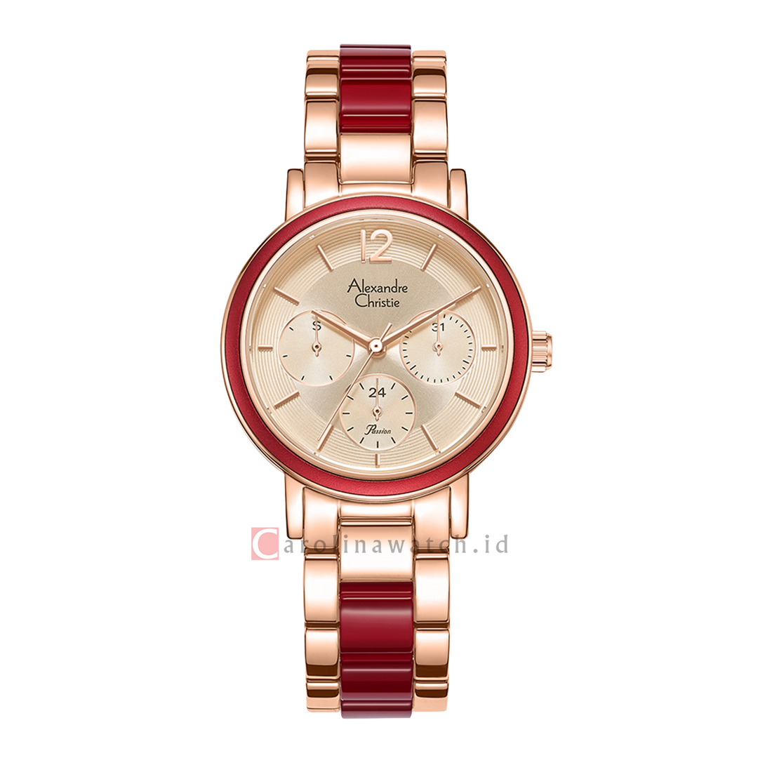 Jam Tangan Alexandre Christie Multifunction AC 2B45 BFBRGRG Women Gold Dial Rose Gold Dual Tone Stainless Steel Strap