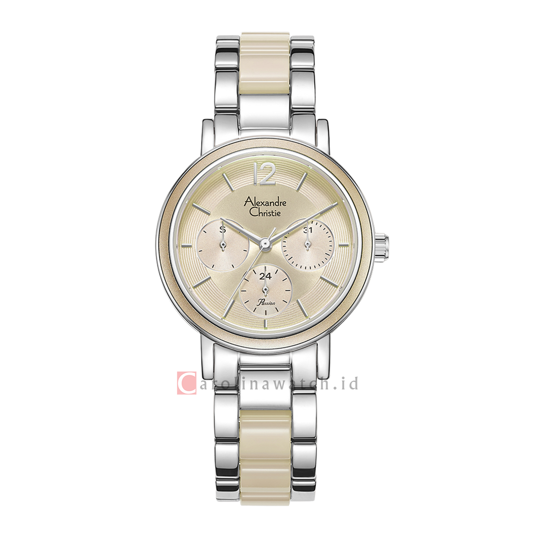 Jam Tangan Alexandre Christie Multifunction AC 2B45 BFBSSDG Women Gold Dial Silver Dual Tone Stainless Steel Strap