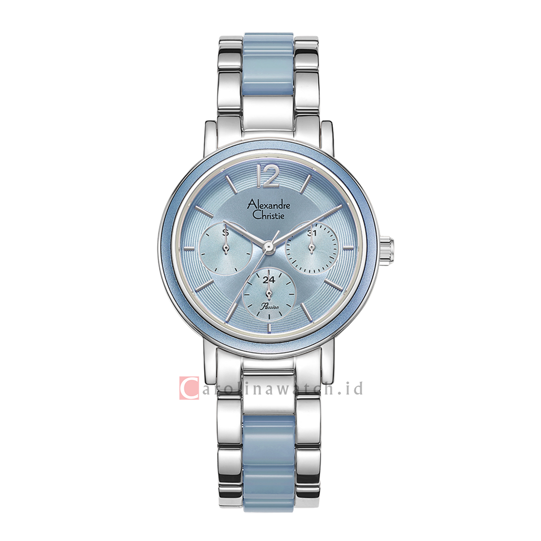 Jam Tangan Alexandre Christie Multifunction AC 2B45 BFBSSLE Women Blue Dial Silver Dual Tone Stainless Steel Strap