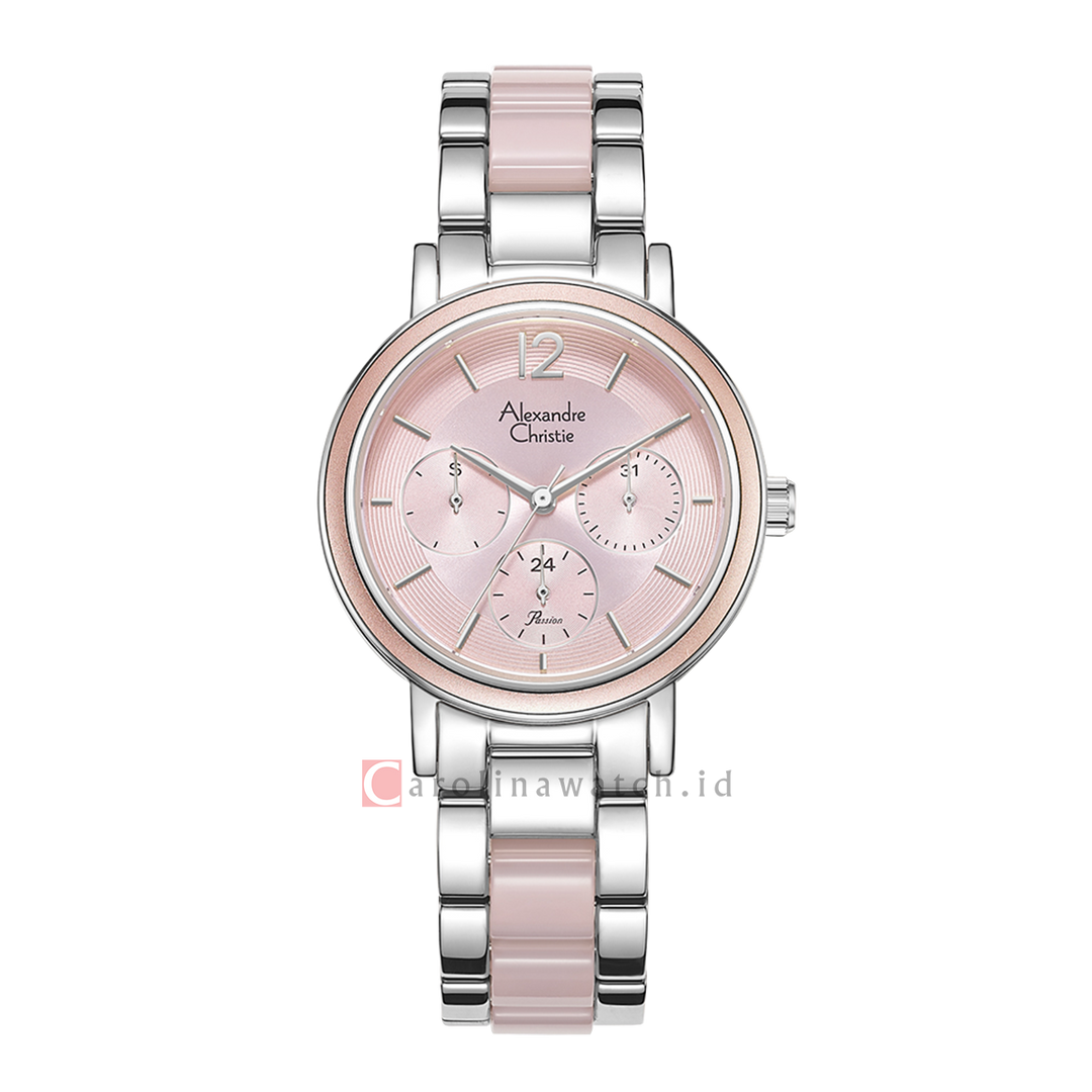 Jam Tangan Alexandre Christie Multifunction AC 2B45 BFBSSPN Women Pink Dial Silver Dual Tone Stainless Steel Strap