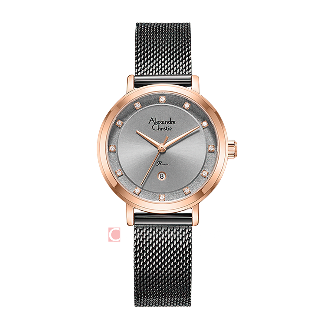 Jam Tangan Alexandre Christie Passion AC 2B46 LDBGRGR Women Grey Dial Grey Mesh Stainless Steel Strap