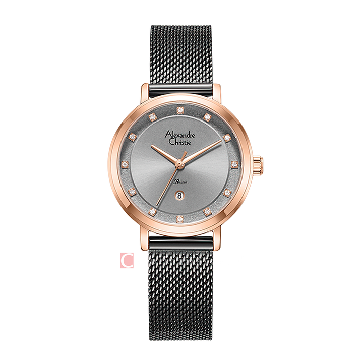 Jam Tangan Alexandre Christie Passion AC 2B46 LDBGRGR Women Grey Dial Grey Mesh Stainless Steel Strap