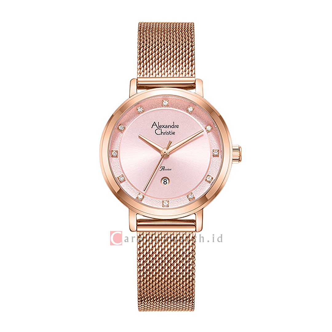 Jam Tangan Alexandre Christie Passion AC 2B46 LDBRGPN Women Pink Dial Rose Gold Mesh Stainless Steel Strap