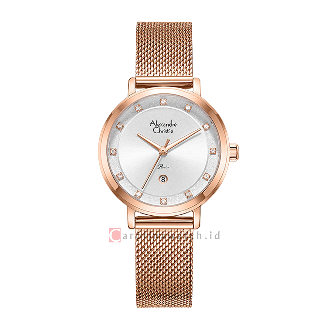 Jam Tangan Alexandre Christie Passion AC 2B46 LDBRGSL Women Silver Dial Rose Gold Mesh Stainless Steel Strap