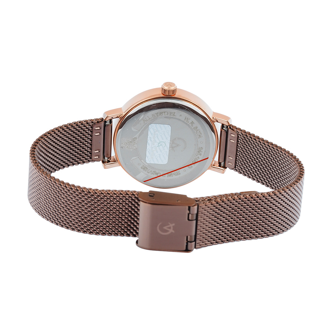 Jam Tangan Alexandre Christie Passion AC 2B46 LDBROBO Women Brown Dial Brown Mesh Stainless Steel Strap