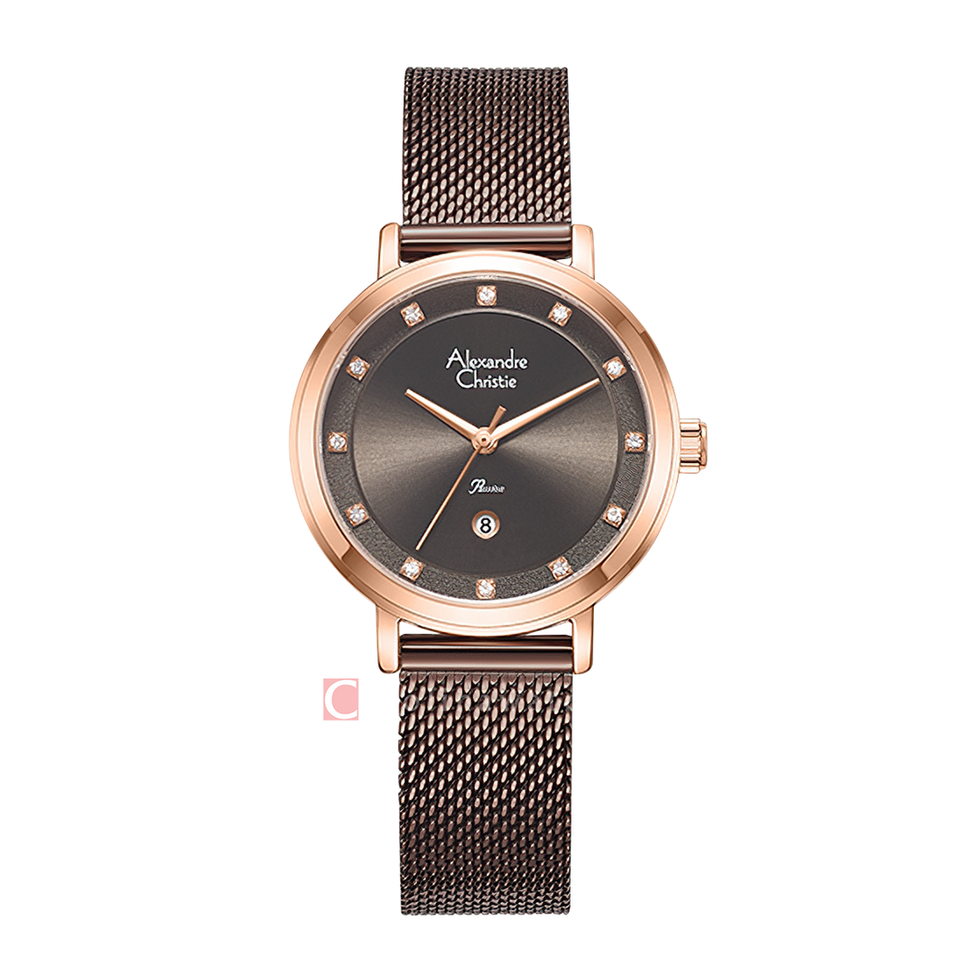 Jam Tangan Alexandre Christie Passion AC 2B46 LDBROBO Women Brown Dial Brown Mesh Stainless Steel Strap