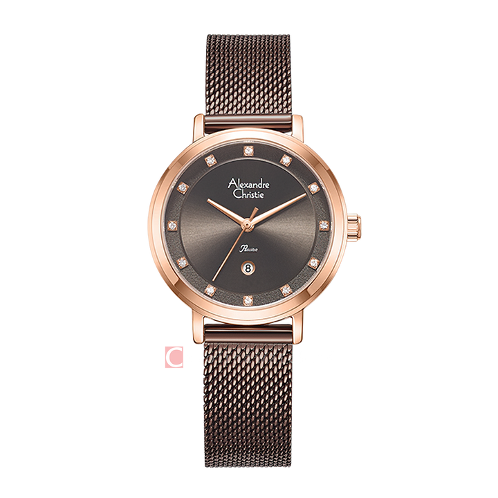 Jam Tangan Alexandre Christie Passion AC 2B46 LDBROBO Women Brown Dial Brown Mesh Stainless Steel Strap