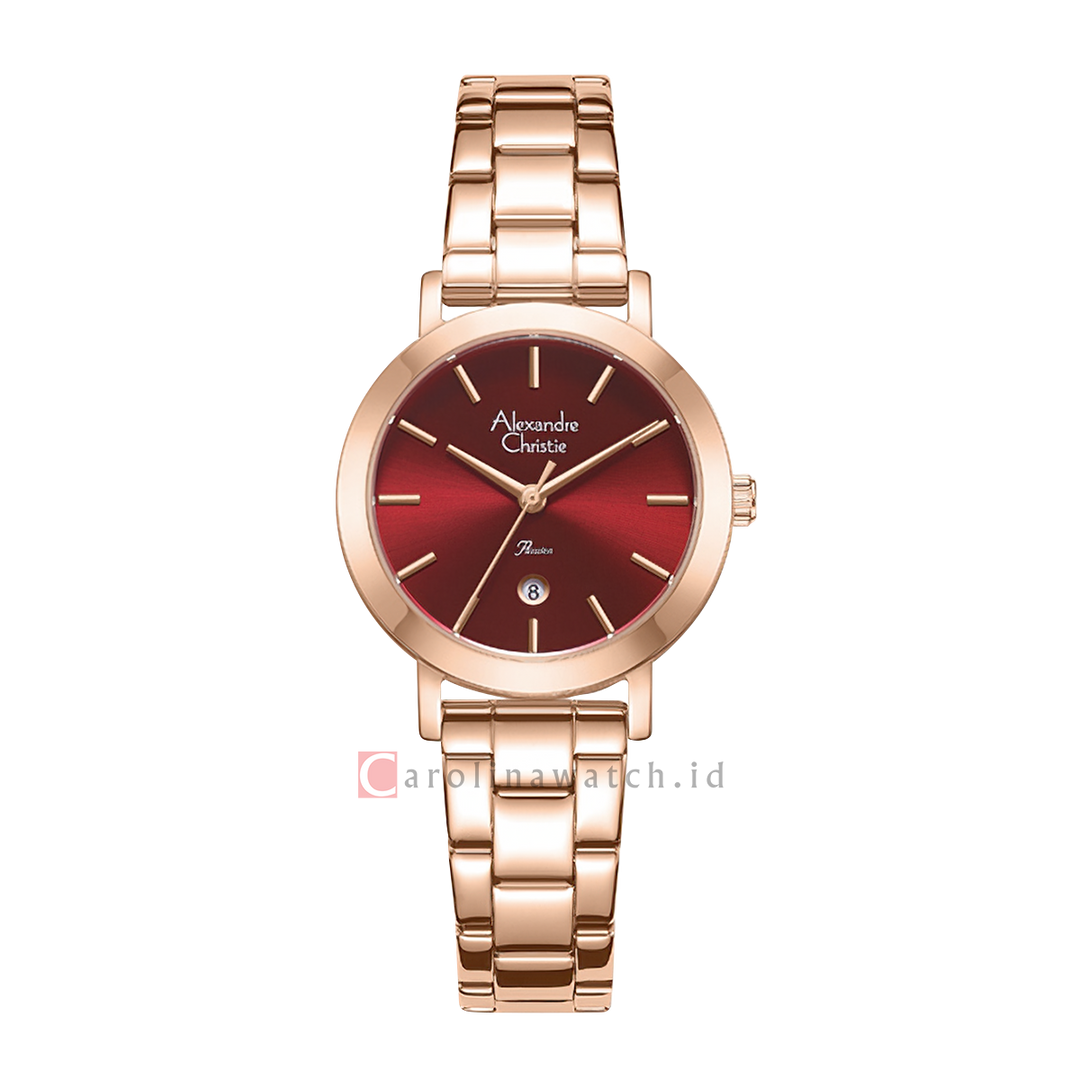 Jam Tangan Alexandre Christie Passion AC 2B49 LDBRGRE Women Red Dial Rose Gold Stainless Steel Strap