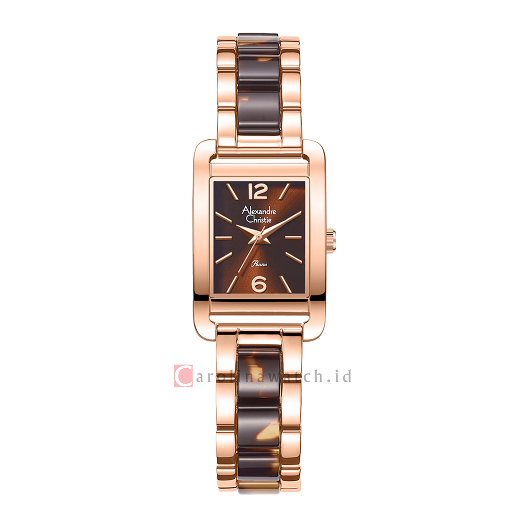 Jam Tangan Alexandre Christie Passion AC 2B50 LHBRGBO Women Brown Dial Rose Gold Dual Tone Stainless Steel Strap