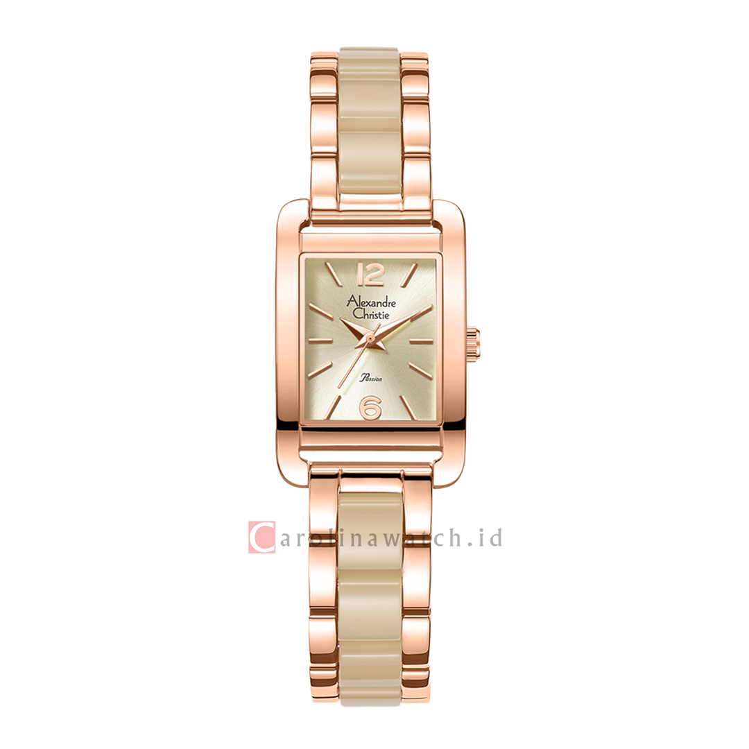 Jam Tangan Alexandre Christie Passion AC 2B50 LHBRGIV Women Ivory Dial Rose Gold Dual Tone Stainless Steel Strap