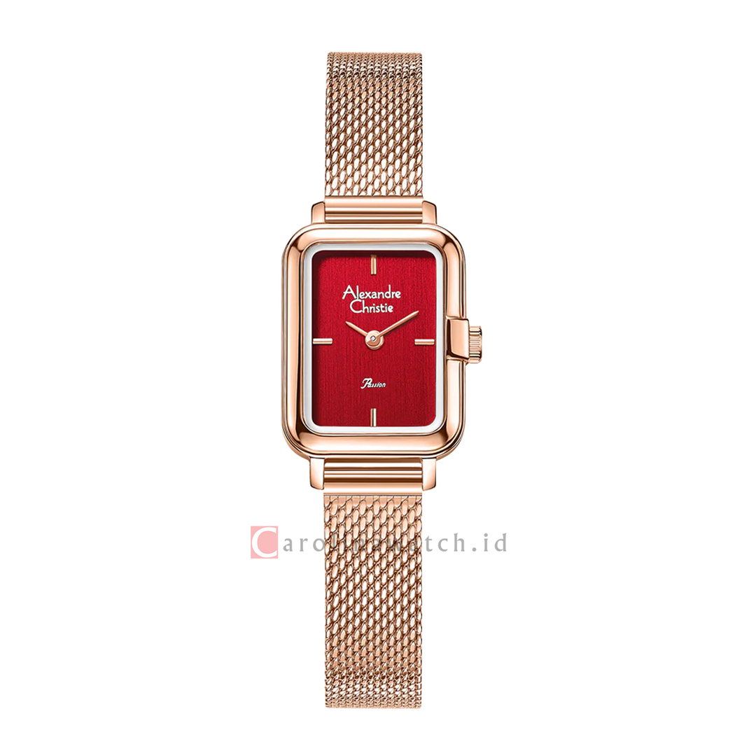 Jam Tangan Alexandre Christie Passion AC 2B51 LHBRGRE Women Red Dial Rose Gold Mesh Stainless Steel Strap