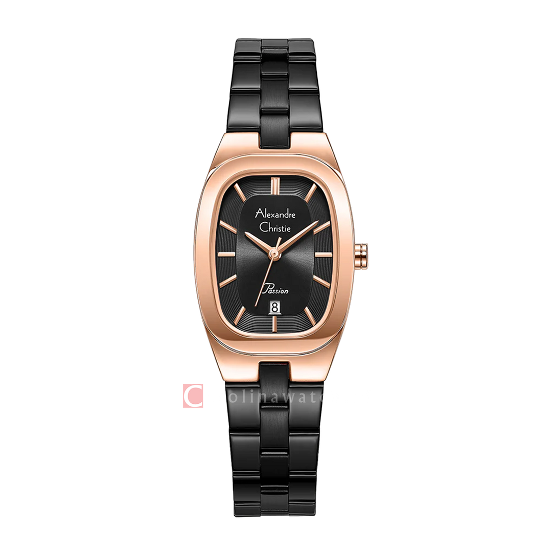 Jam Tangan Alexandre Christie Passion AC 2B53 LDBBRDG Women Black Dial Black Stainless Steel Strap