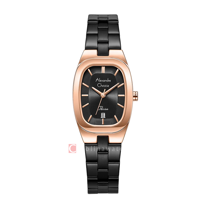 Jam Tangan Alexandre Christie Passion AC 2B53 LDBBRDG Women Black Dial Black Stainless Steel Strap