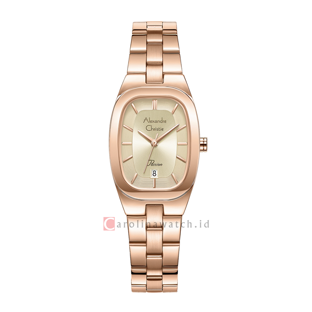 Jam Tangan Alexandre Christie Passion AC 2B53 LDBRGLN Women Gold Dial Rose Gold Stainless Steel Strap