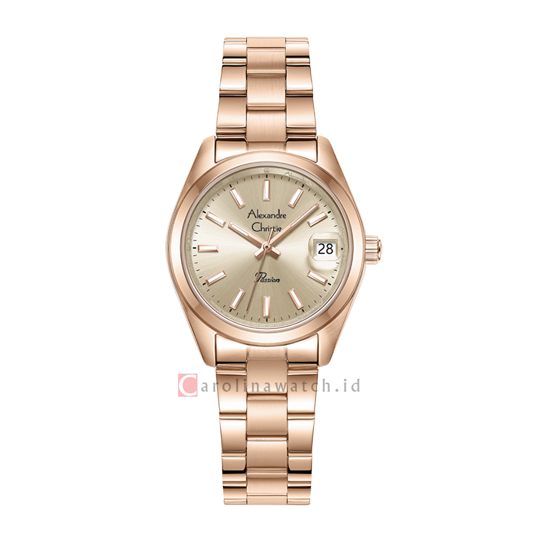 Jam Tangan Alexandre Christie Passion AC 2B54 LDBRGLN Women Gold Dial Rose Gold Stainless Steel Strap