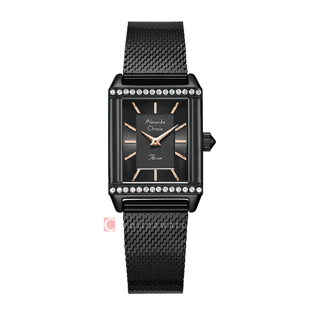 Jam Tangan Alexandre Christie Passion AC 2B57 LHBIPDGRG Women Black Dial Black Mesh Stainless Steel Strap