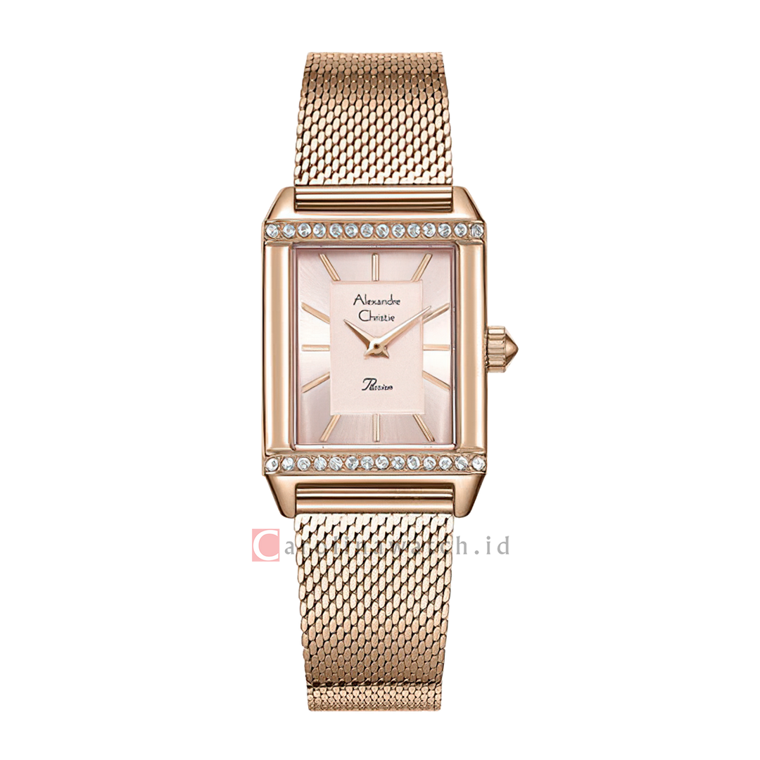 Jam Tangan Alexandre Christie Passion AC 2B57 LHBRGLK Women Pink Dial Rose Gold Mesh Stainless Steel Strap