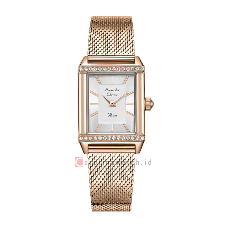 Jam Tangan Alexandre Christie Passion AC 2B57 LHBRGSL Women Silver Dial Rose Gold Mesh Stainless Steel Strap