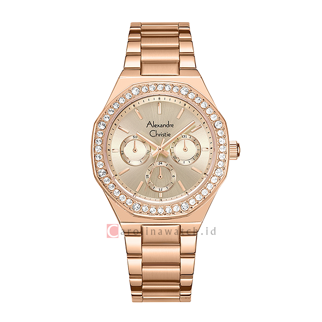 Jam Tangan Alexandre Christie Multifunction AC 2B58 BFBRGLN Women Gold Dial Rose Gold Stainless Steel Strap