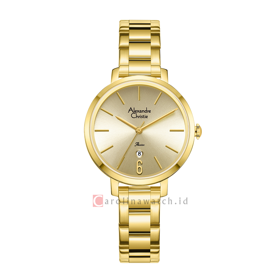 Jam Tangan Alexandre Christie Passion AC 2B61 LDBGPGR Women Gold Dial Gold Stainless Steel Strap