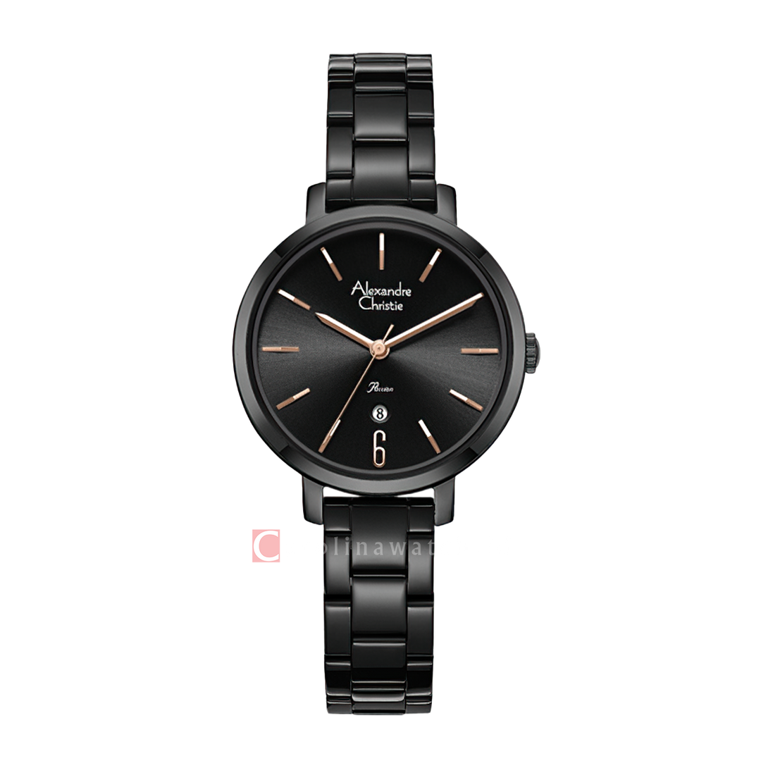 Jam Tangan Alexandre Christie Passion AC 2B61 LDBIPBARG Women Black Dial Black Stainless Steel Strap