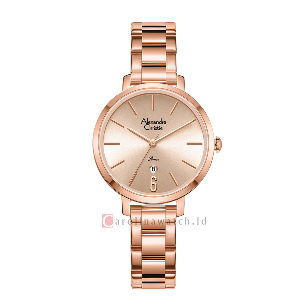 Jam Tangan Alexandre Christie Passion AC 2B61 LDBRGRG Women Gold Dial Rose Gold Stainless Steel Strap