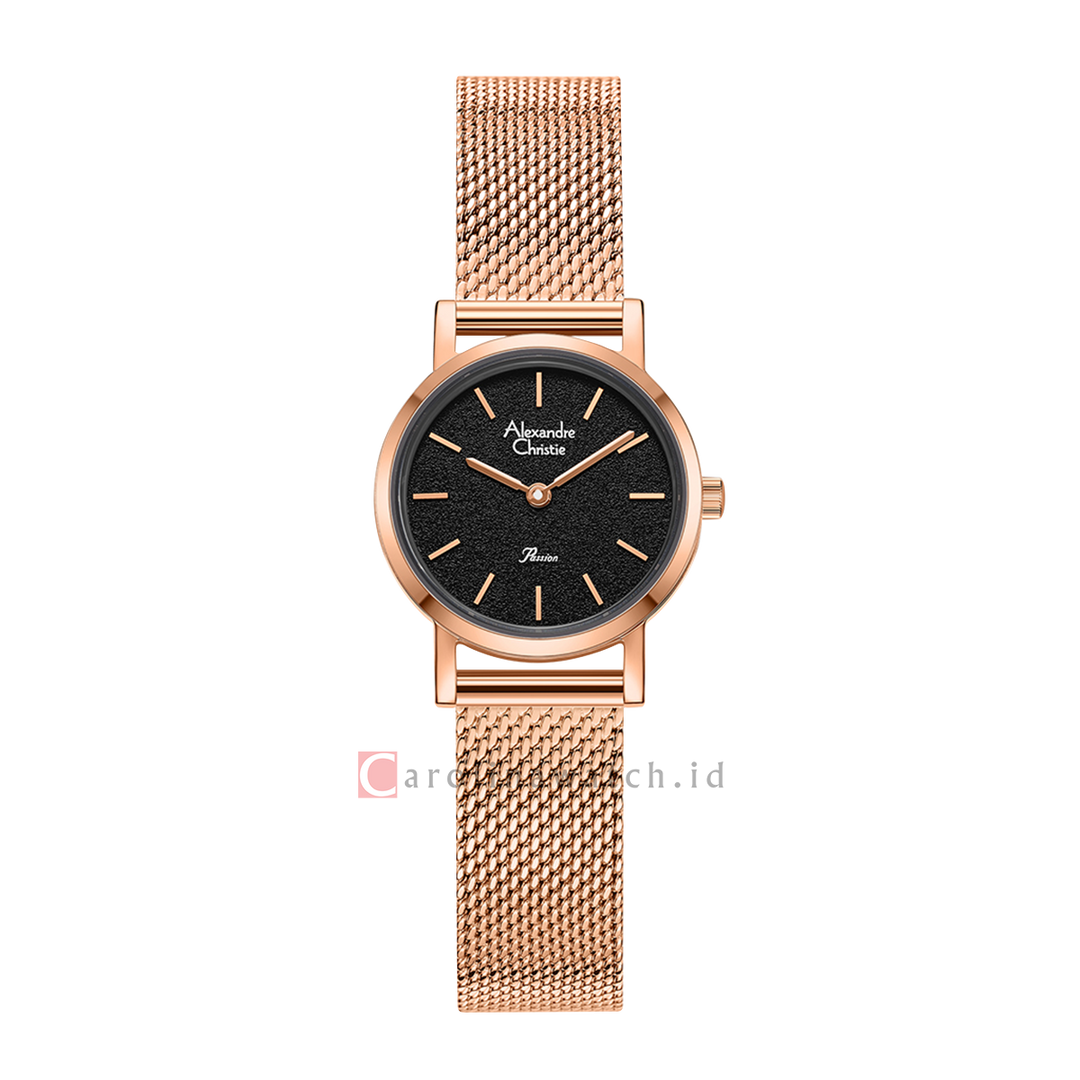 Jam Tangan Alexandre Christie Passion AC 2B66 LHBRGBA Women Black Dial Rose Gold Mesh Stainless Steel Strap