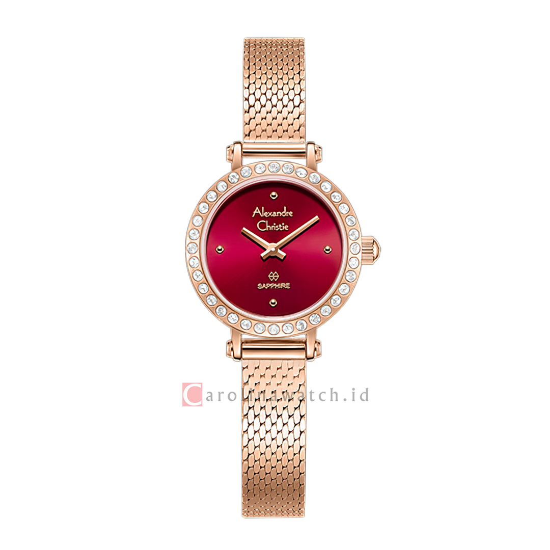 Jam Tangan Alexandre Christie AC 2B76 LHBRGRE Women Red Dial Rose Gold Stainless Steel Strap
