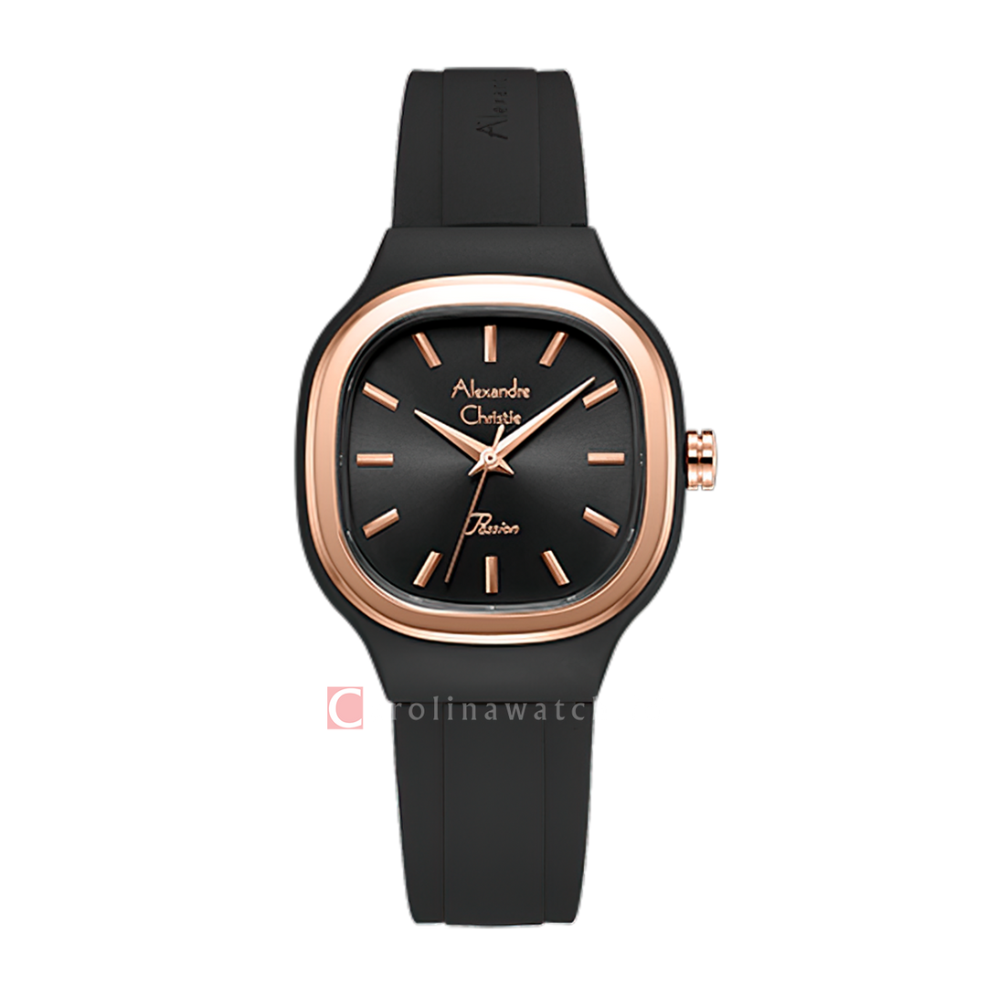 Jam Tangan Alexandre Christie Passion AC 2B77 LHRRGBA Women Black Dial Black Rubber Strap