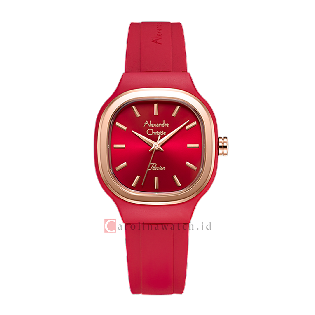 Jam Tangan Alexandre Christie Passion AC 2B77 LHRRGRE Women Red Dial Red Rubber Strap