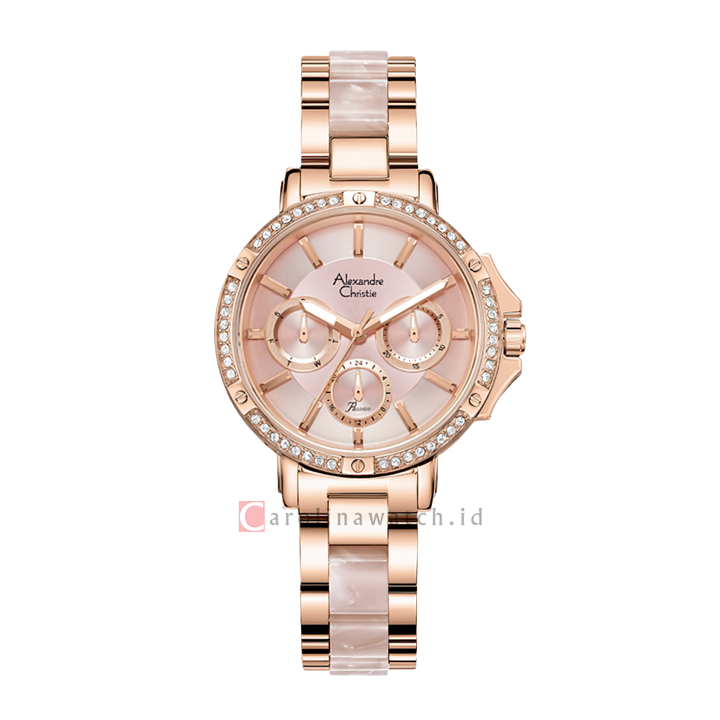 Jam Tangan Alexandre Christie Passion AC 2B78 BFBRGPN Women Pink Dial Dual Tone Stainless Steel Strap