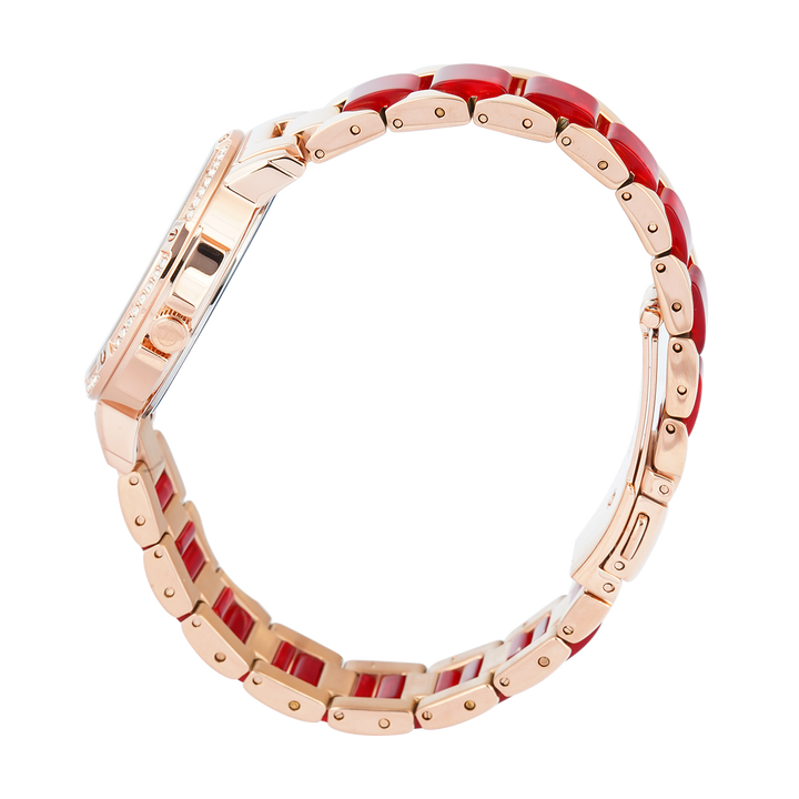 Jam Tangan Alexandre Christie Passion AC 2B78 BFBRGRE Women Red Dial Dual Tone Stainless Steel Strap